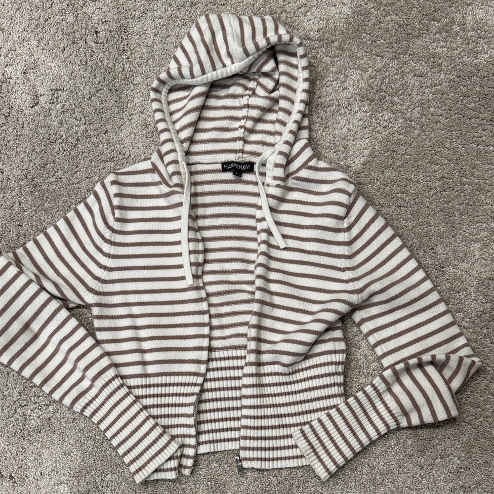 Harper Cream and Brown Striped Hoodie